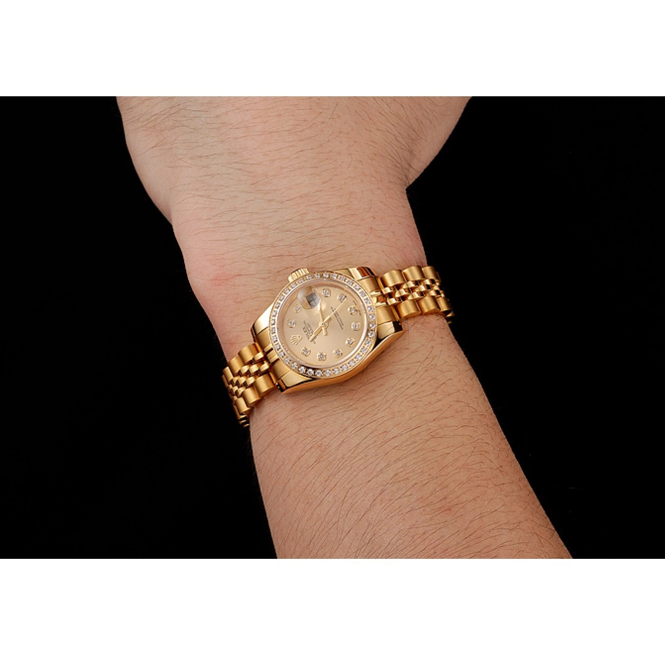 Aaa replica watch Bracelet Swiss Bezel Jubilee Diamond Lady-Datejust Gold 1454096 Champagne Rolex Dial 0612